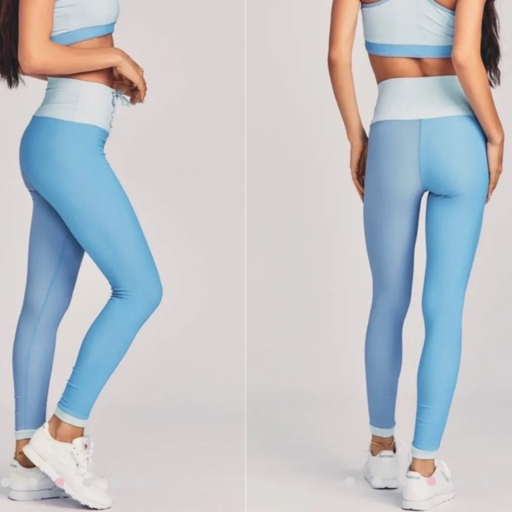 LoveShackFancy x Beach Riot Riley Blue Ribbed Lace Up Legging XL - Picture 4 of 16